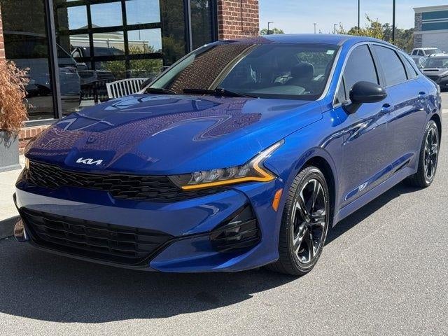 2023 Kia K5 GT-Line in Sapphire Blue — front three-quarter view